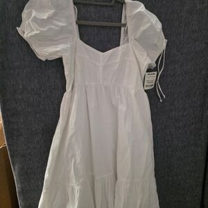 Chic White Puff Sleeve Mini Dress